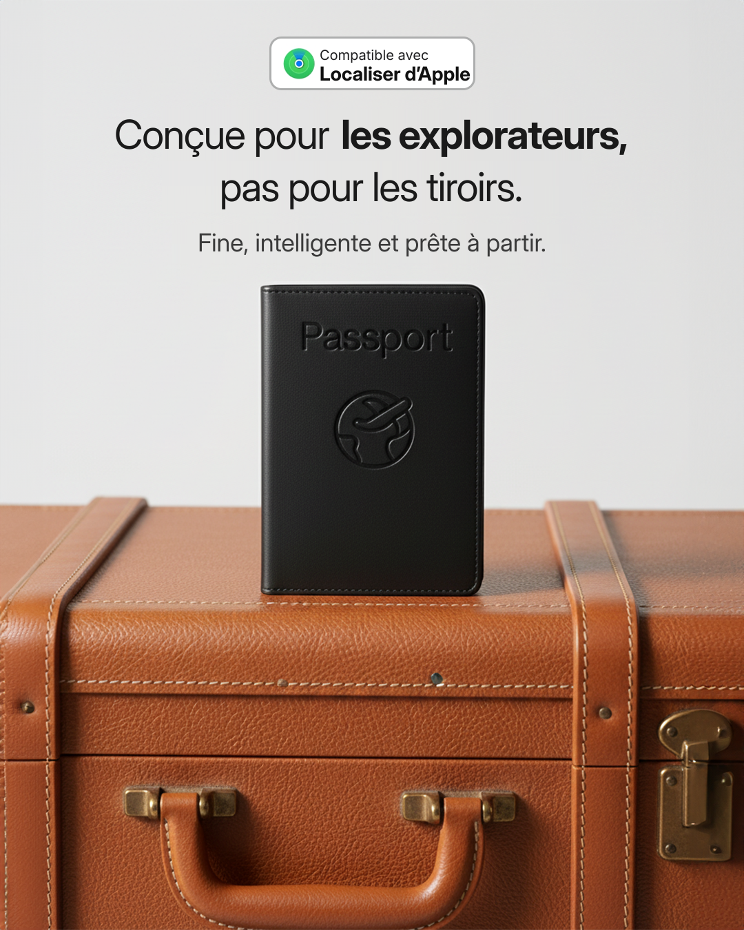 Étui passeport Datum devant une valise