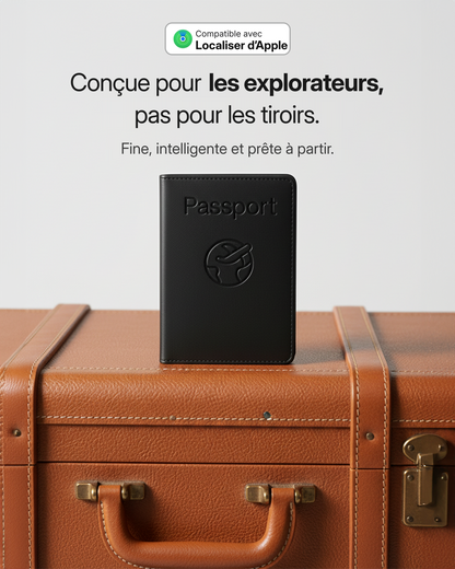 Étui passeport Datum devant une valise