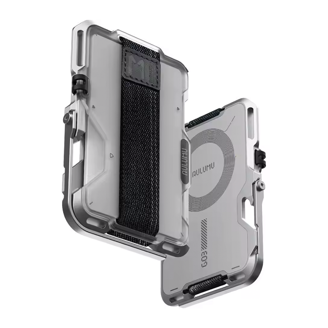 Portefeuille Datum Apex avec cadre argenté et sangle porte-cartes